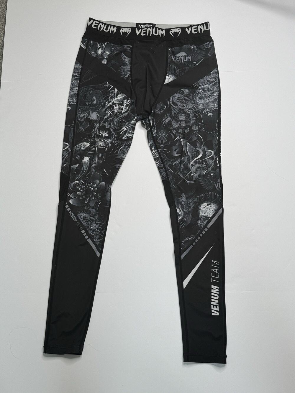 Venum Team Mens Large Compression Tights Spats Black Gray MMA BJJ Training